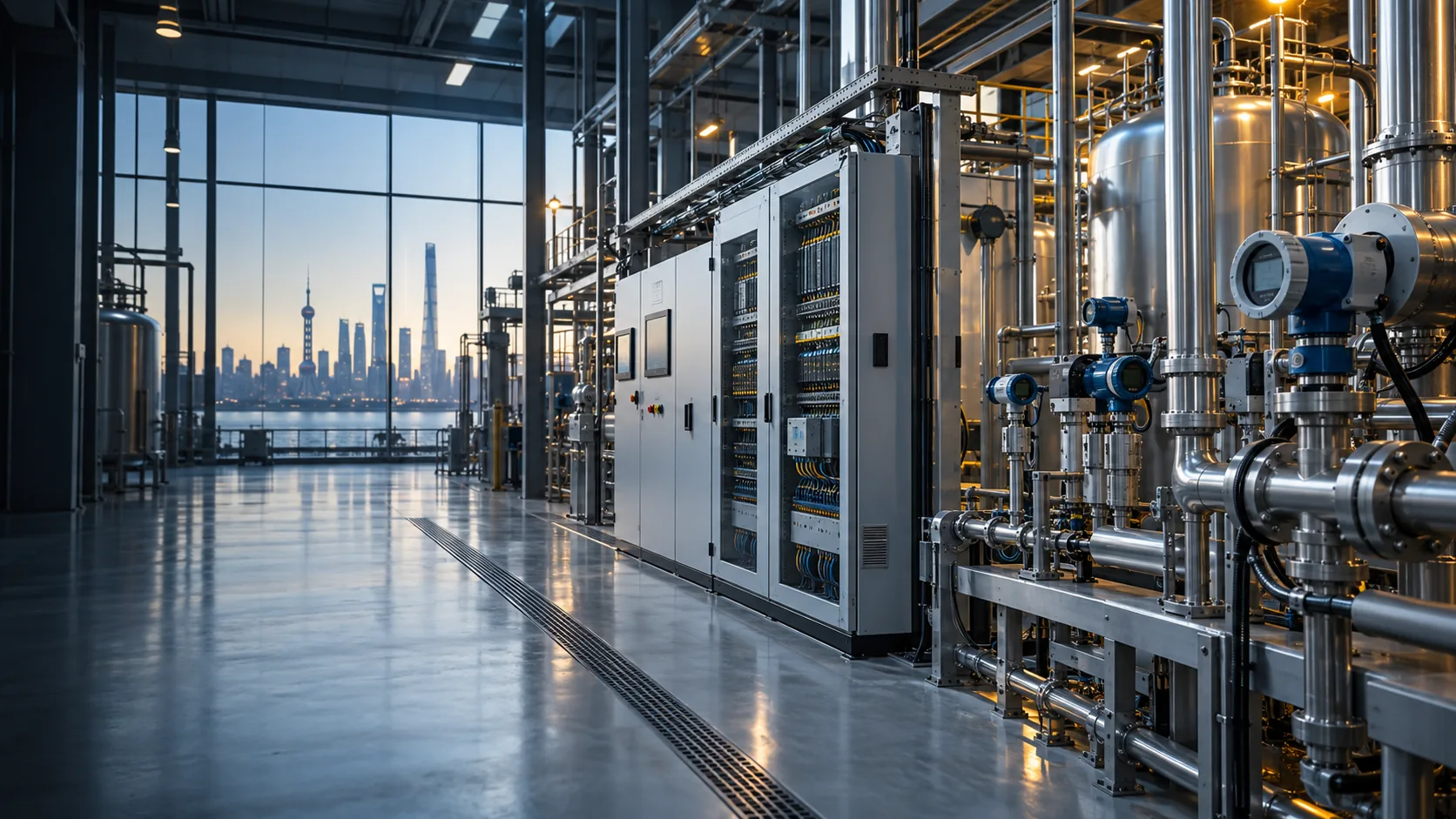 Modern industrial automation control cabinets and process instrumentation in Shanghai